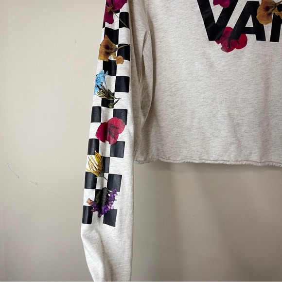 VANS Cropped Graphic Logo Tee Floral Checkered Print Long Sleeve, XS - Picture 3 of 7